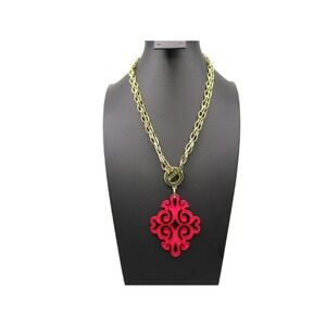 ZENZII Scrolling Heart Fuchsia Acrylic Pendant Necklace Convertible Toggle Chain
